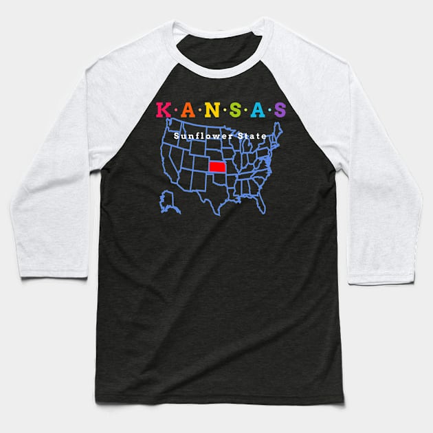 Kansas, USA. Sunflower State - With Map Baseball T-Shirt by Koolstudio